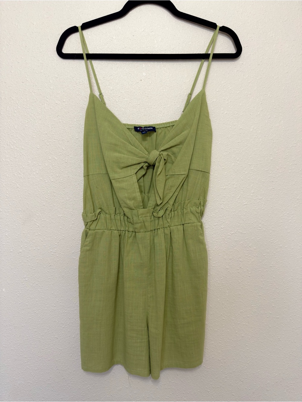 Sage Green Tie-Front Short Jumpsuit with Spaghetti Straps